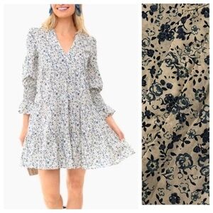 Tuckernuck Fleur Tiered Floral Kenzo Mini Dress Blue White 25106